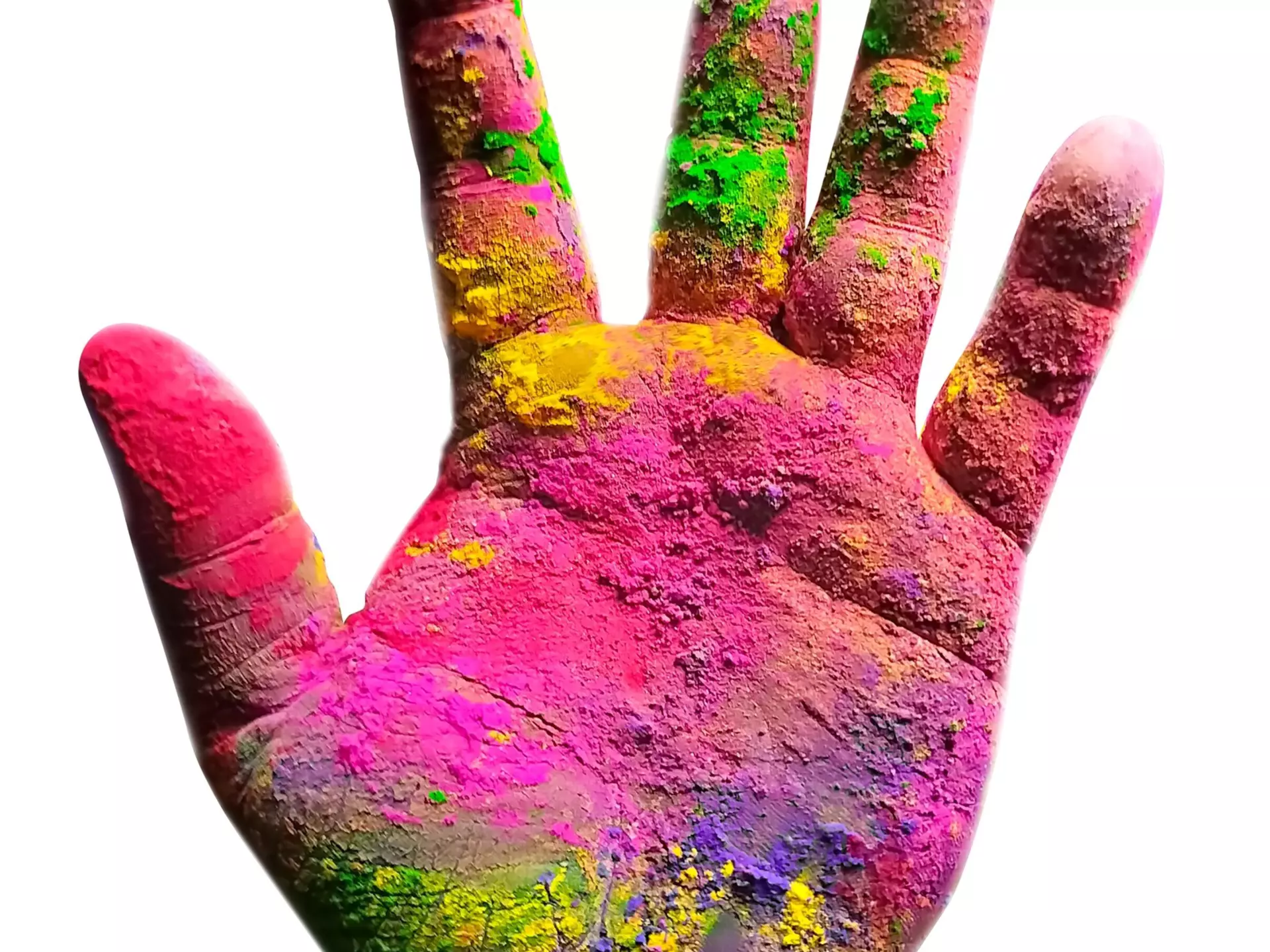 Hand with multiple colours isolated on white background. Holi festival colors in the hand., License Type: media, Download Time: 2024-09-03T16:30:46.000Z, User: jennifermcdonagh63, Editorial: false, purchase_order: 56500, job: Trade & Ref, client: Where to go when with kids, other: Jen McDonagh