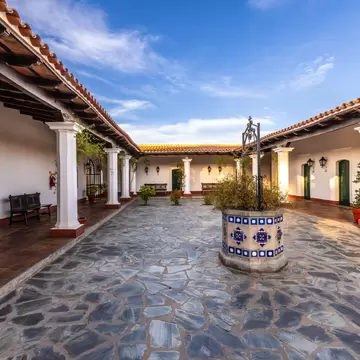 Traditional Colonial Courtyard at Patios de Cafayate Hotel, El Esteco Winery, Salta, Argentina.