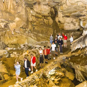 Tourists are guided through the great Crystal Cave in Sequoia National Park, California.