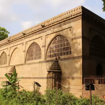 Facade of Sidi Saiyyed Mosque in Ahmedabad, Gujarat, India.