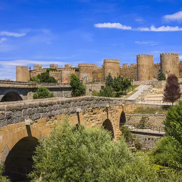 The walled town and the Romanesque bridge