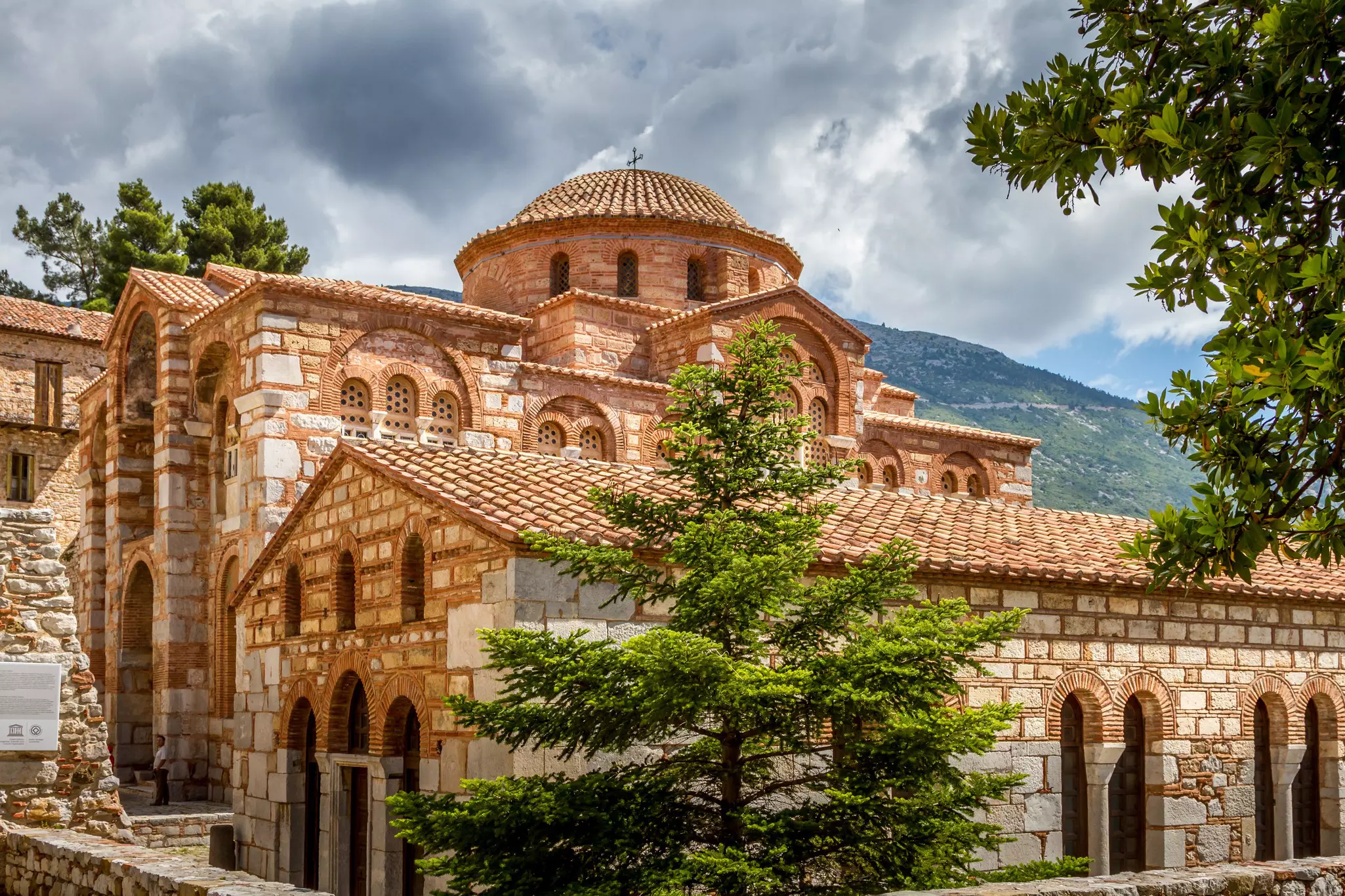 A historic walled monastery, a brick masterpiece of middle Byzantine architecture.