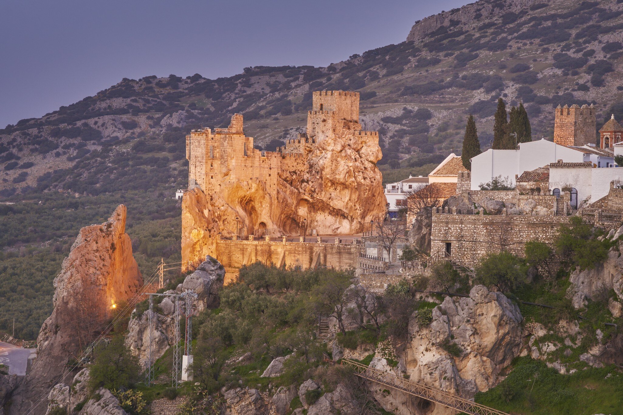 View of Castillo de Zuheros during the evening near Córdoba, Spain.