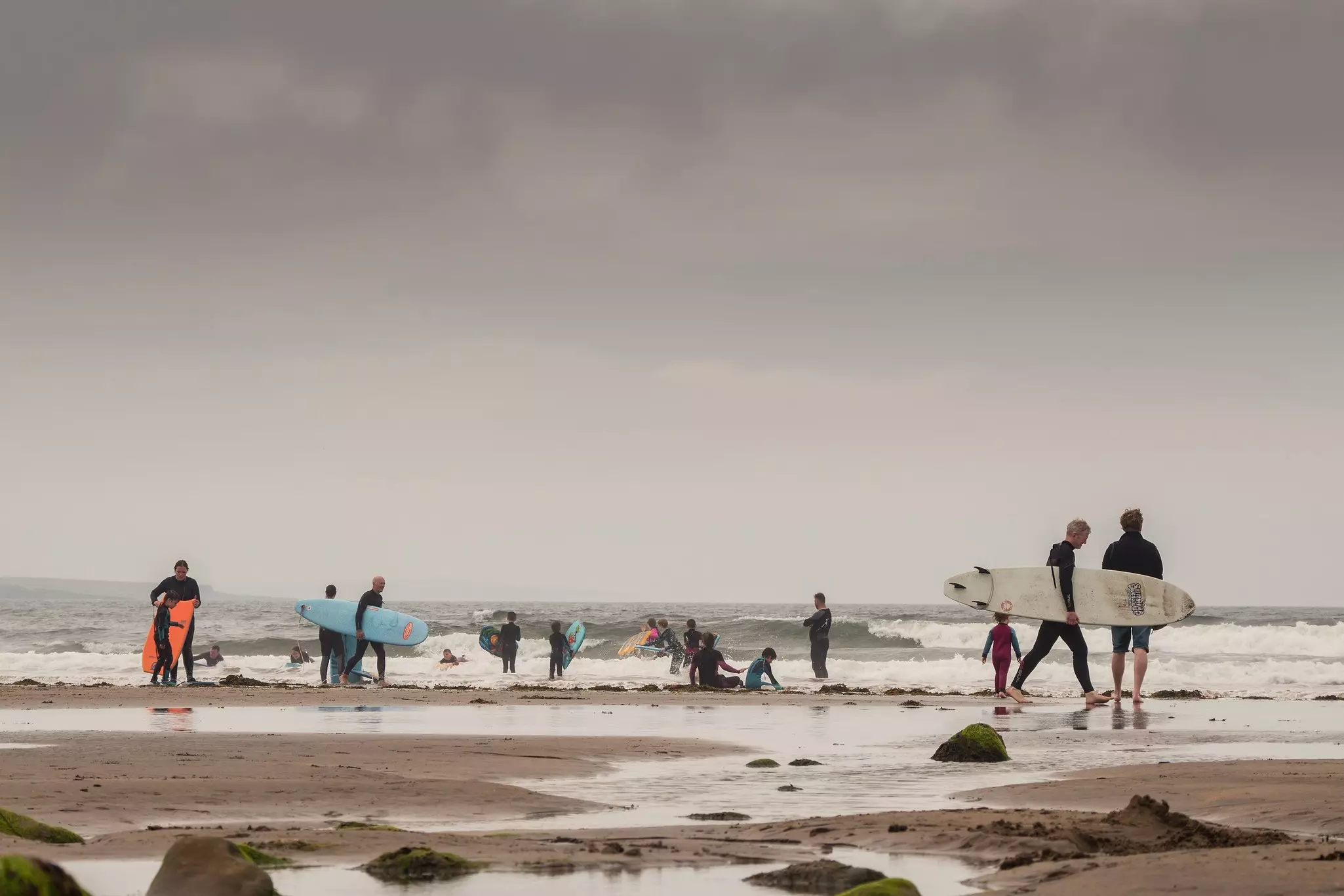 Surf lessons on Strandhill Beach in Ireland. 