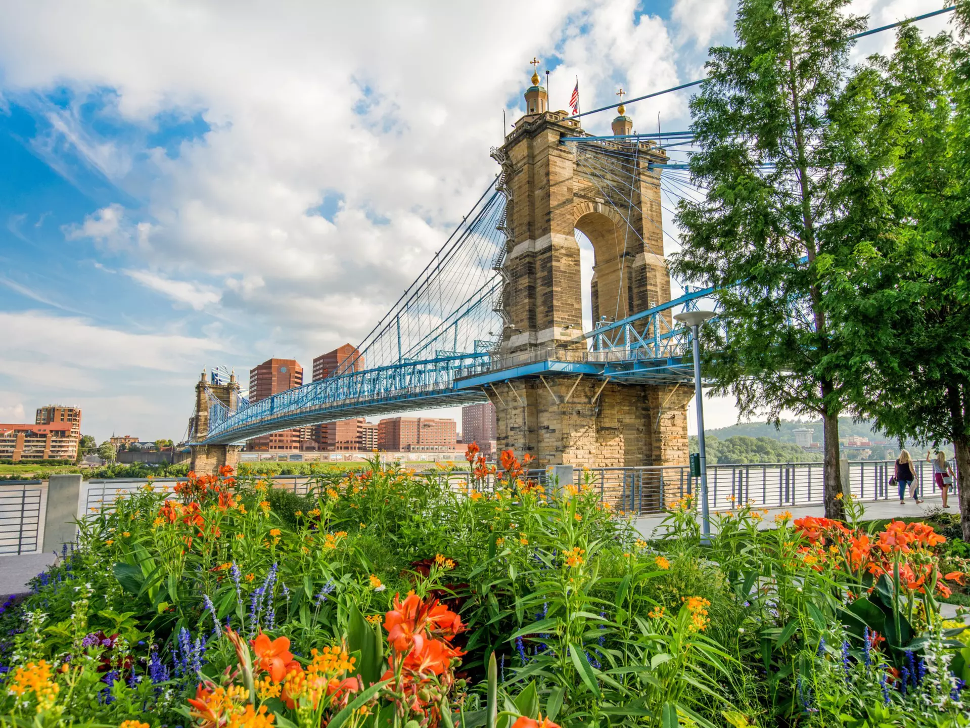Smale Riverfront Park in Cincinnati, Ohio next to the John A Roebling Suspension Bridge  License Type: media  Download Time: 2021-08-17T17:10:12.000Z  User: AMccarthy_lonelyplanet  Is Editorial: No  purchase_order:   