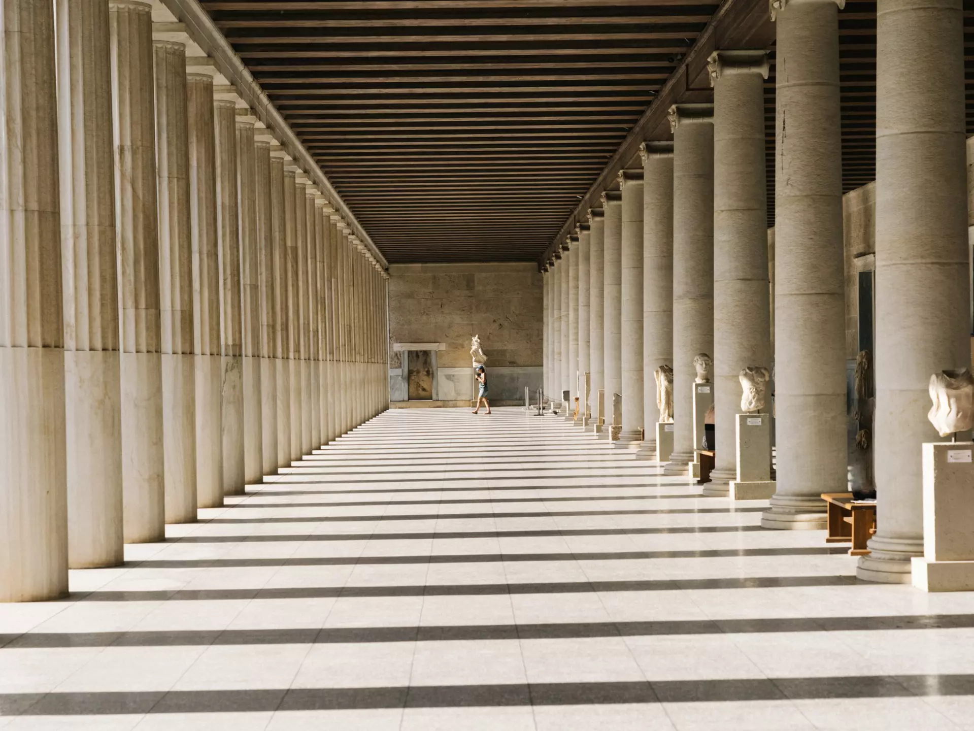 View of the colonnaded Stoa of Attalos in Ancient Agora, Athens, Greece.