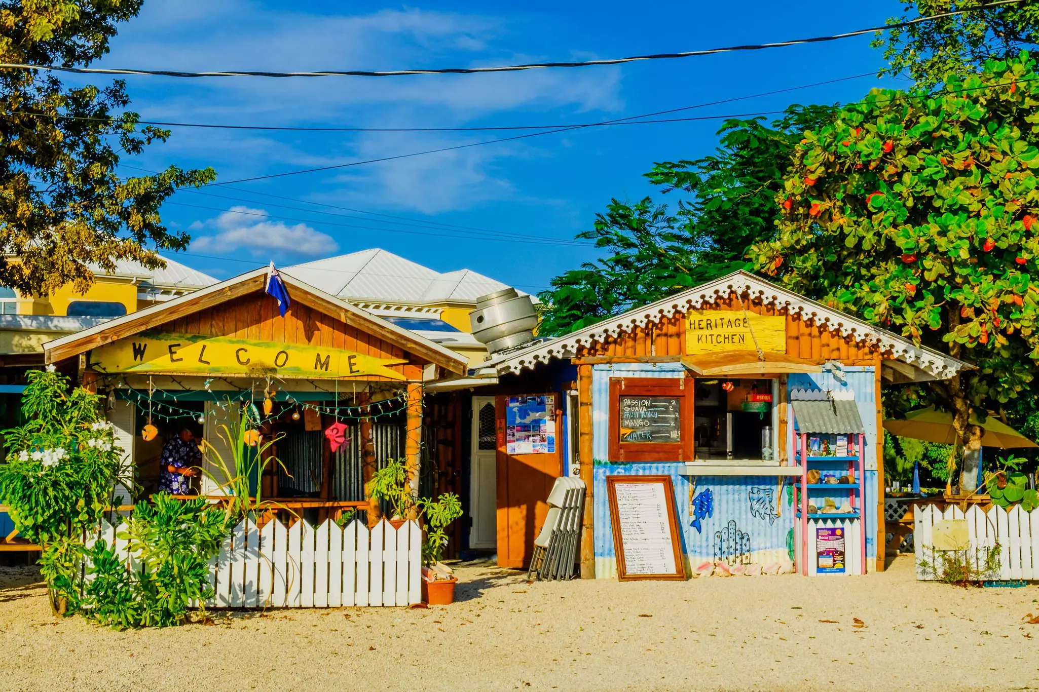 The colourful facade of Heritage Kitchen, a local Caribbean restaurant in the West Bay are