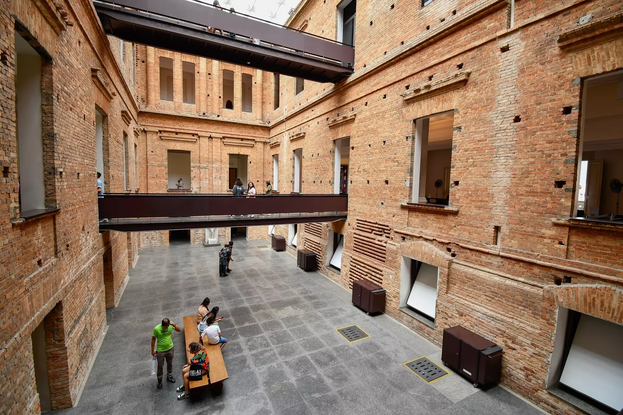 indoors view of the architecture of Pinacoteca of Sao Paulo, art museum.