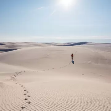 Hiker in White Sands Dunes in New Mexico, USA, License Type: media, Download Time: 2026-09-21T13:25:30.000Z, User: rhylton_redventures, Editorial: false, purchase_order: 65050 - Digital Destinations and Articles, job: Lonely Planet, client: bit27, other: Rhianydd Hylton