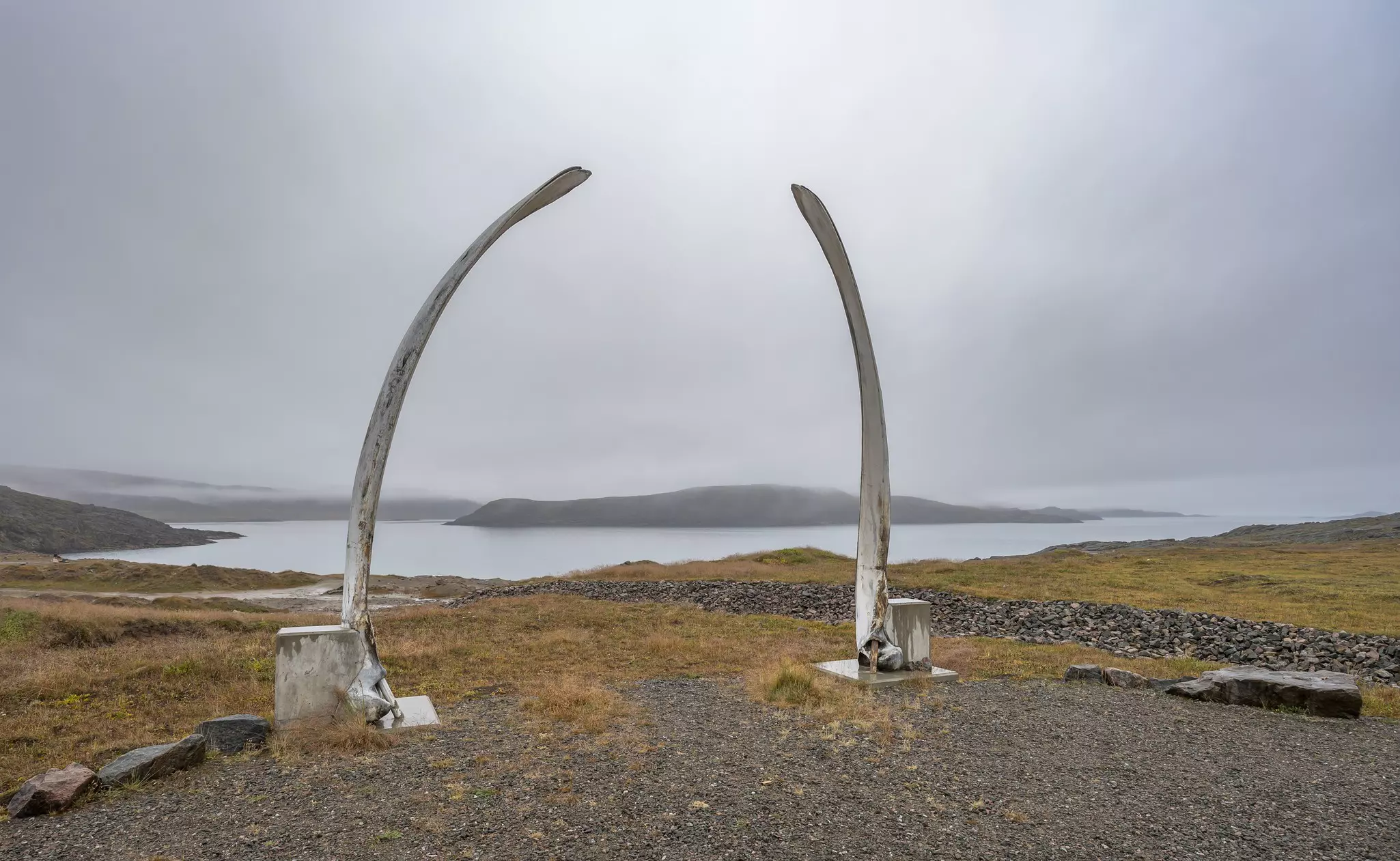 A whalebone arch welcomes visitors to Apex in Nunavut, Canada.