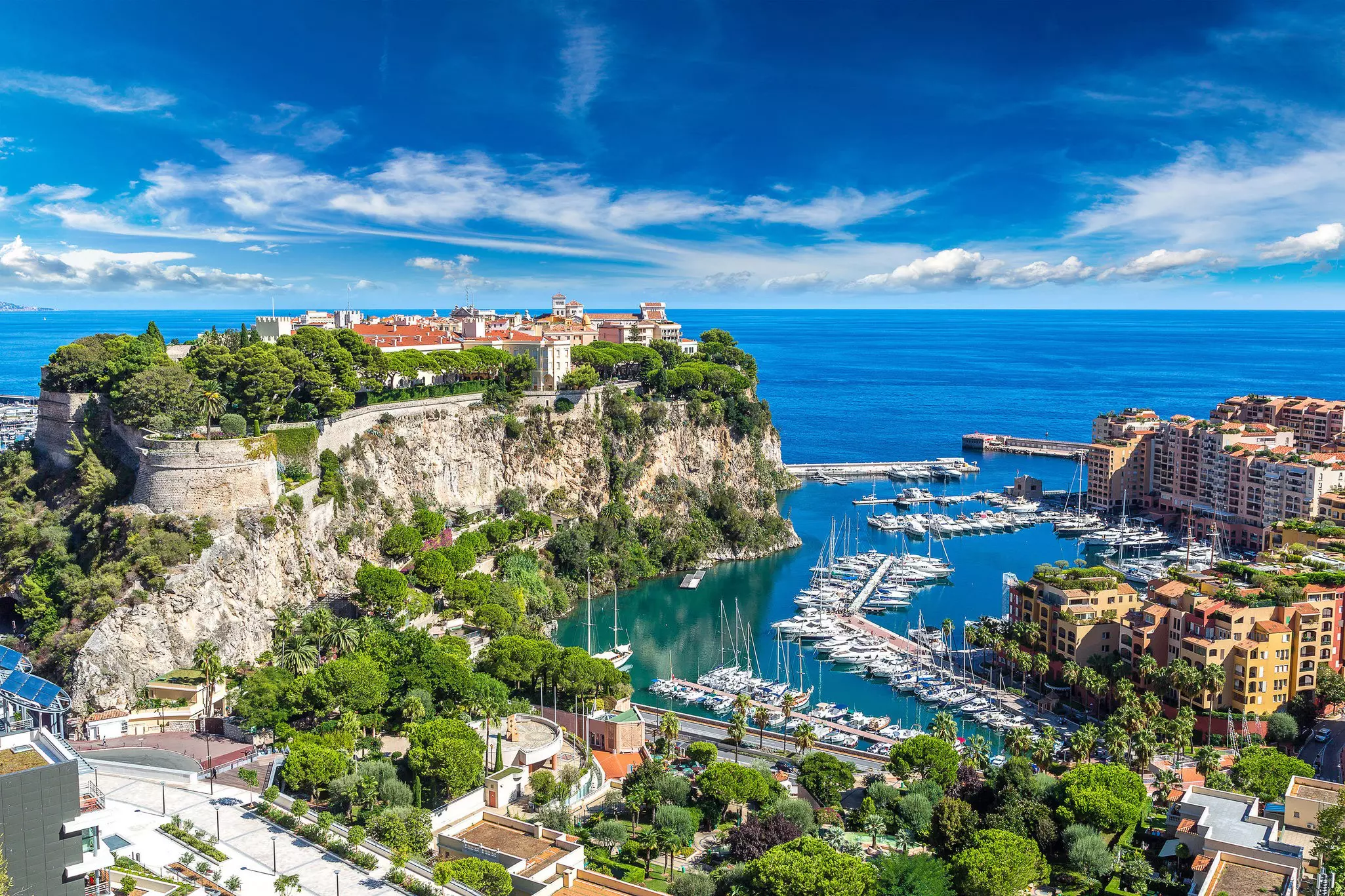 Panoramic view of the Prince's Palace in Monte Carlo in a summer day, Monaco.