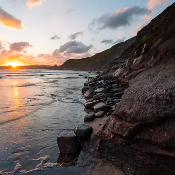 Sunset view from Long Reef beach shore, Sydney, Australia.