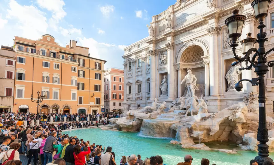 ROME, ITALY - NOVEMBER 1, 2016: tourist near Trevi Fountain in Rome city. It is it is the largest Baroque fountain in the Rome and one of the most famous fountains in the world., License Type: media, Download Time: 2026-08-14T16:53:50.000Z, User: Eointloughney87, Editorial: true, purchase_order: 56530 - Guidebooks, job: Global Publishing-WIP, client: Pocket Rome 10, other: Eoin T Loughney