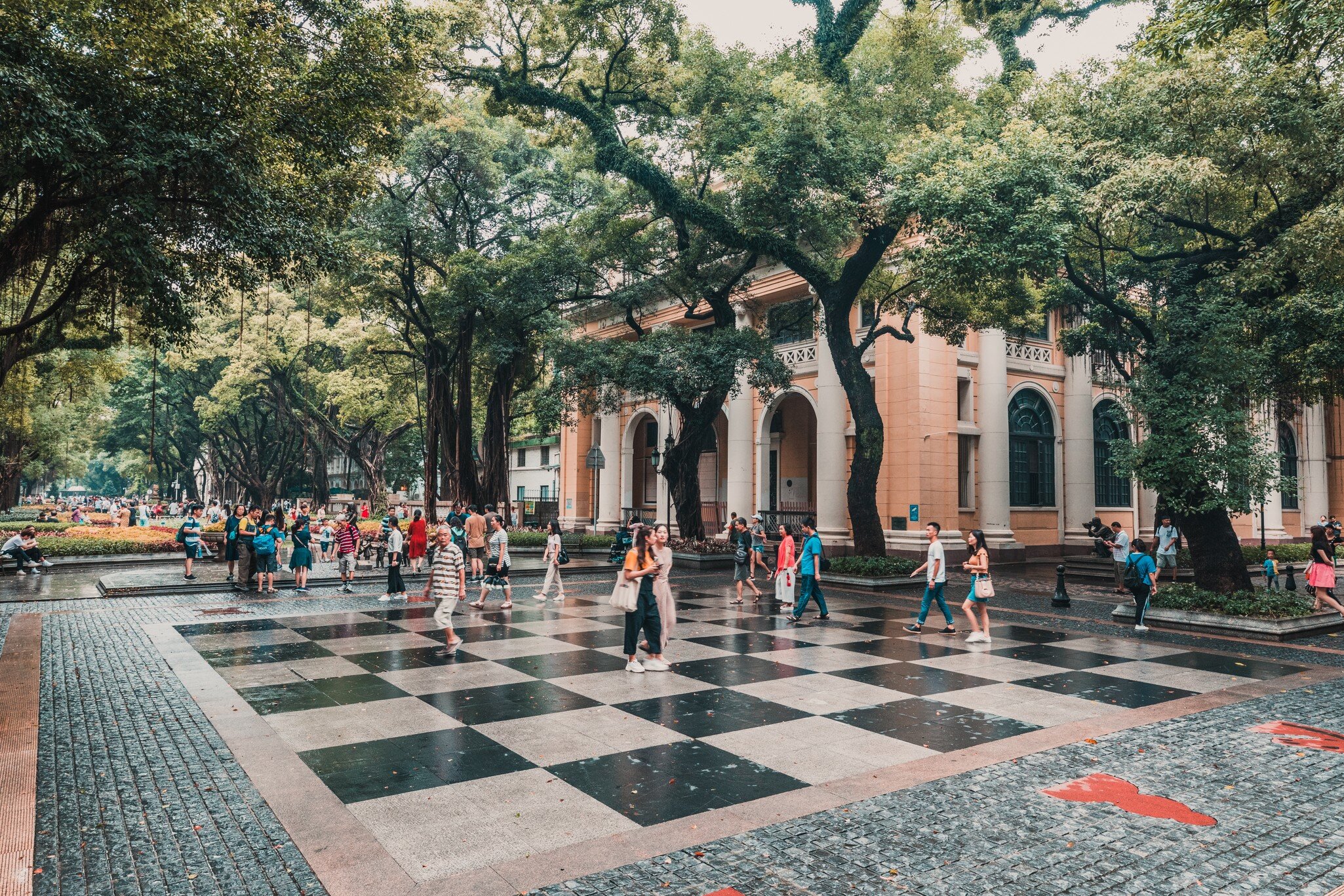 Guangzhou, China - August 31, 2018 - Gigant chessboard at old colonial district on Shamian Island, License Type: media, Download Time: 2025-03-10T19:52:09.000Z, User: dermothegarty77, Editorial: true, purchase_order: 56530 - Guidebooks, job: Global Publishing WIP, client: China 17, other: Dermot Hegarty
