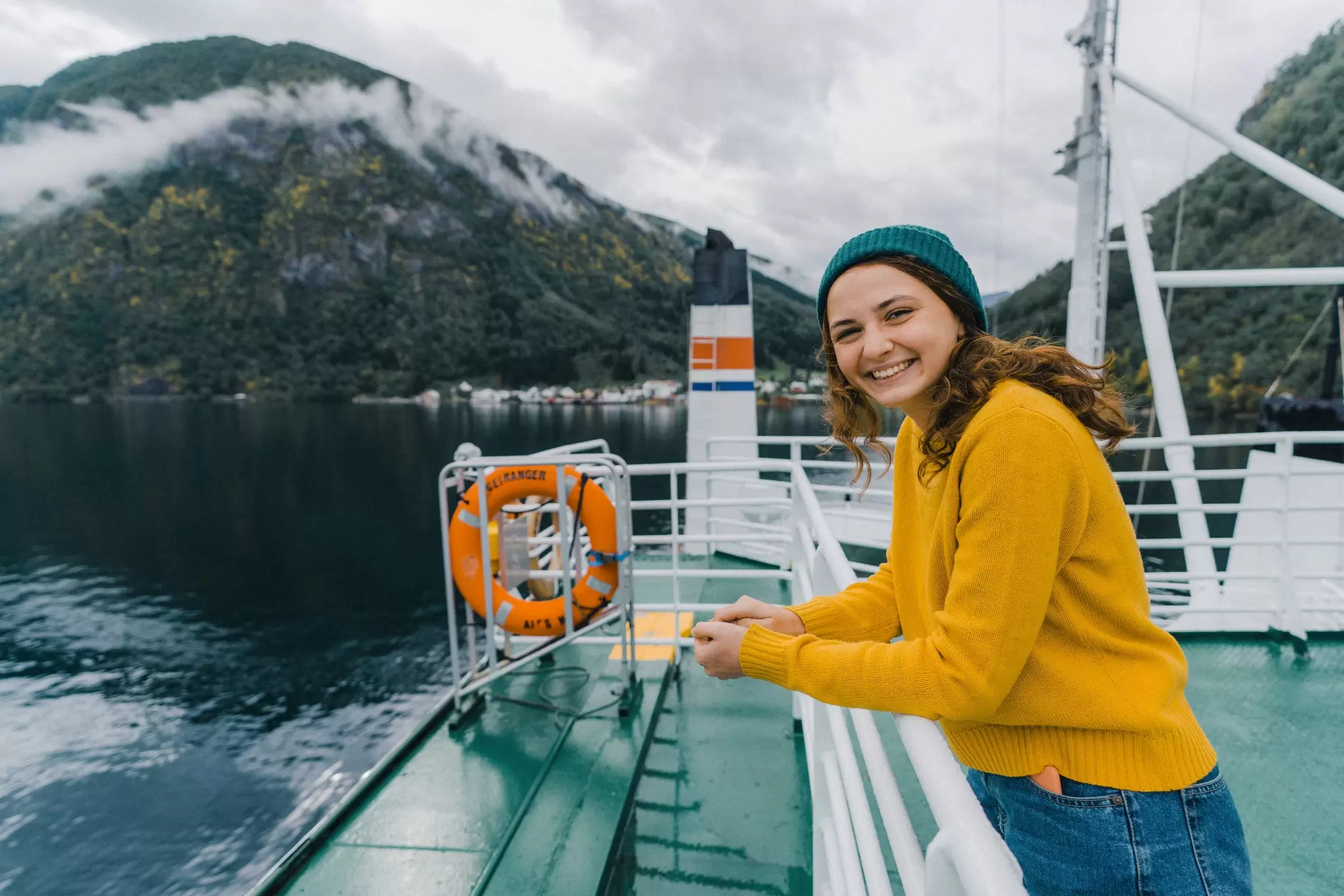 A ferry crossing a fjord in Norway