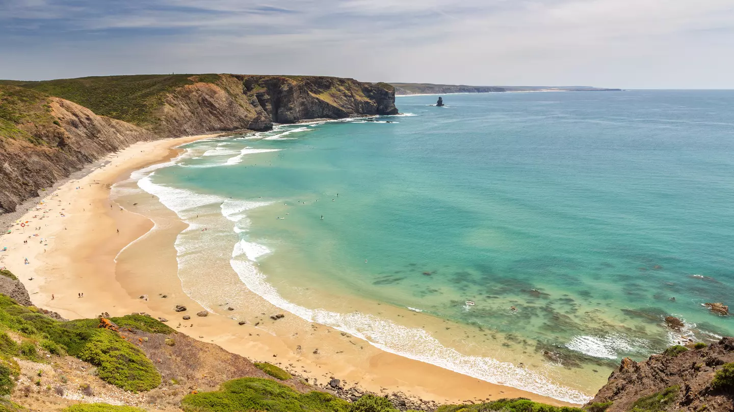 Delightful beach of Arrifana, for surfing in Portugal.