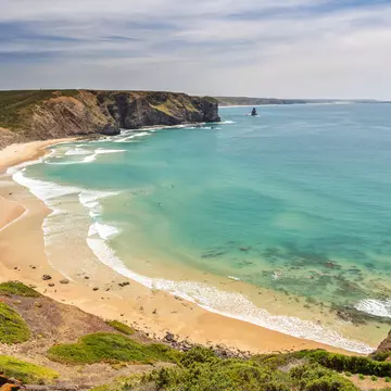 Delightful beach of Arrifana, for surfing in Portugal.