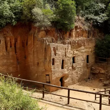 Etruscan Necropolis of the Caves - Populonia. Underground chamber tombs carved into the sandstone. They all date back to the Hellenistic period (4th - 2nd century BC). Tuscany - Italy; Shutterstock ID 2038777880;