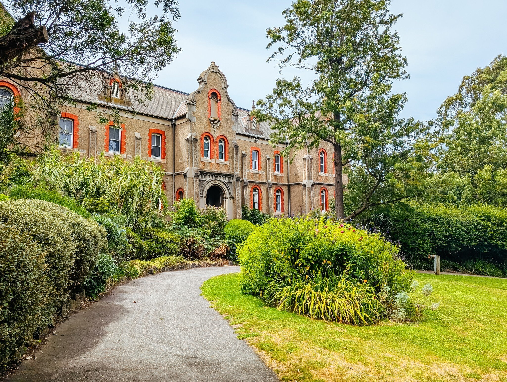 Facade of Abbotsford Convent on a hot summer's day in Melbourne, Australia.