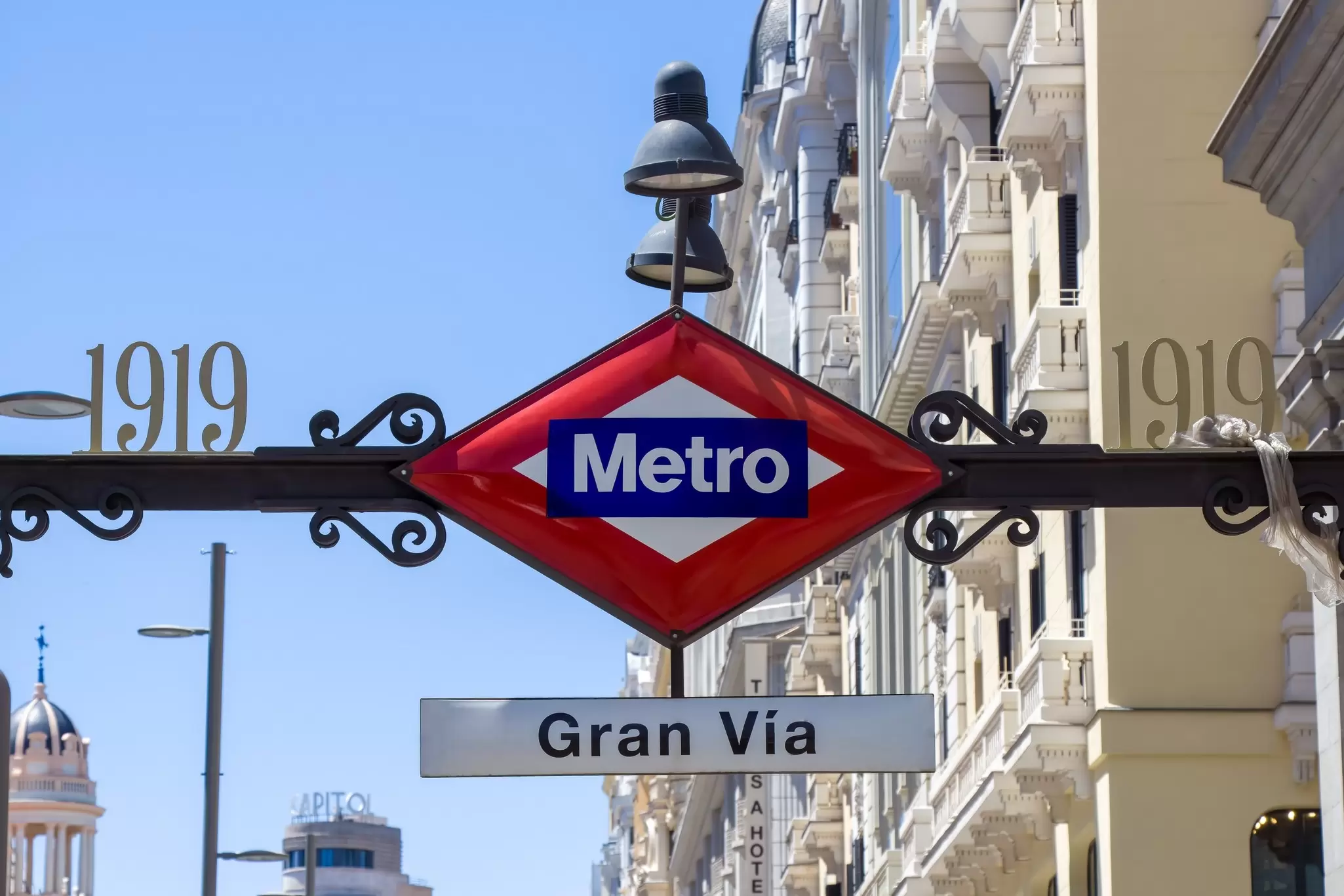 Gran Via metro station sign, Madrid, Spain