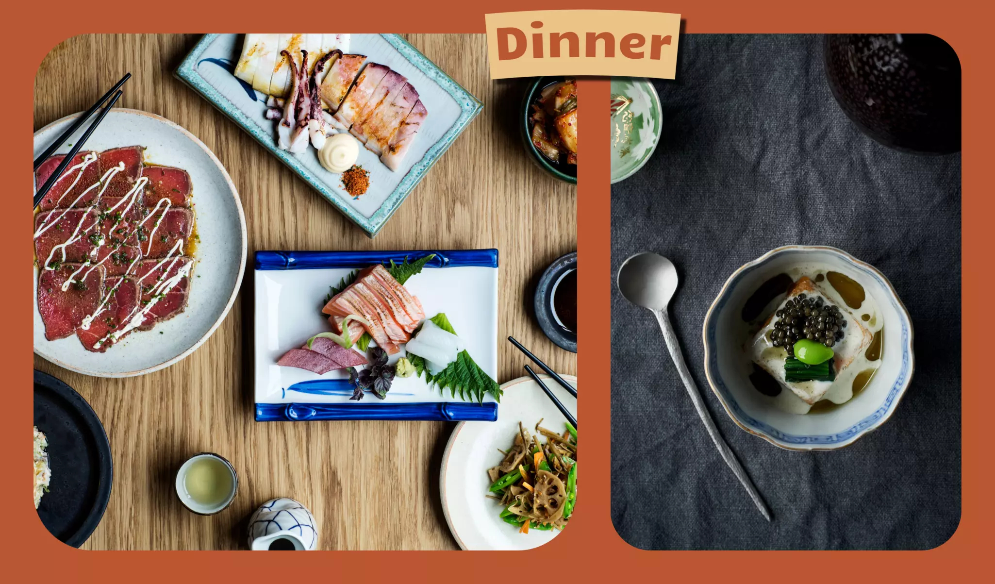 L: A selection of dishes at Jah Izakaya © Chris Tonnesen R: Dishes that look almost too pretty to eat at Kappo Andō © Ditte Isager