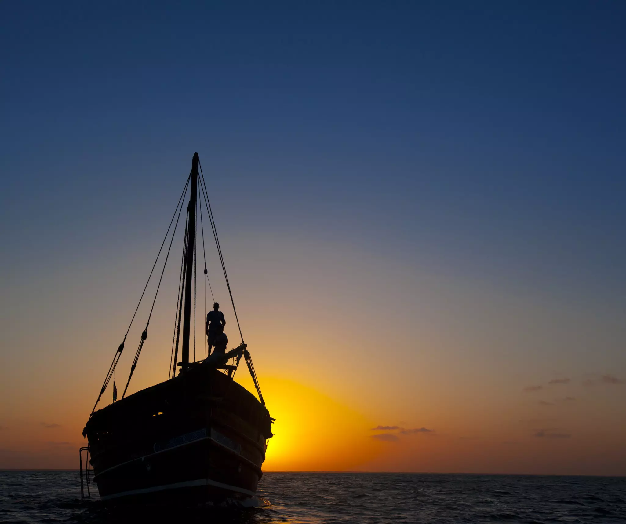 The restored dhow <em>Swalihina </em>anchors off Paté Island for the night © Eric Lafforgue / Lonely Planet