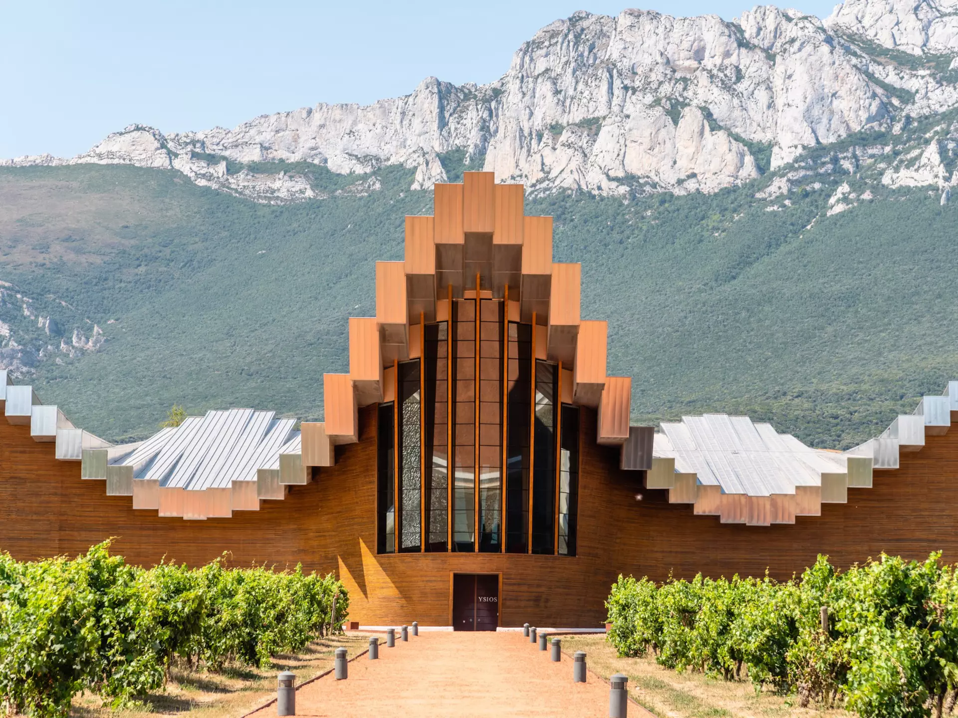 Exterior view of the Bodegas Ysios in Spain.