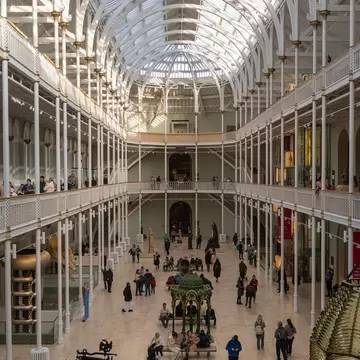A view from the balcony of the Great Central Hall of the National Museum of Scotland.