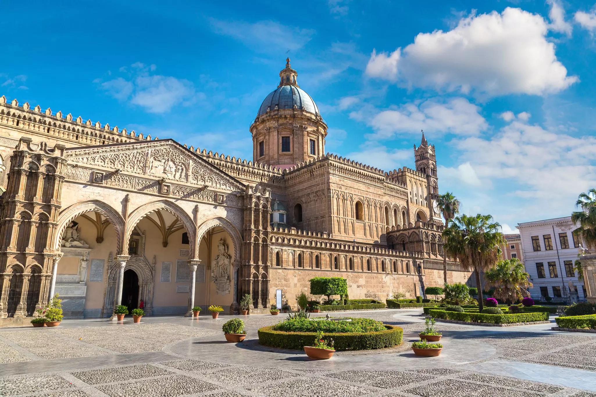 Cattedrale di Palermo in Palermo, Italy, on a clear sunny summer day.