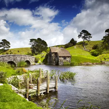 Lake in village of Hobbitville on Lord of the Rings film set.