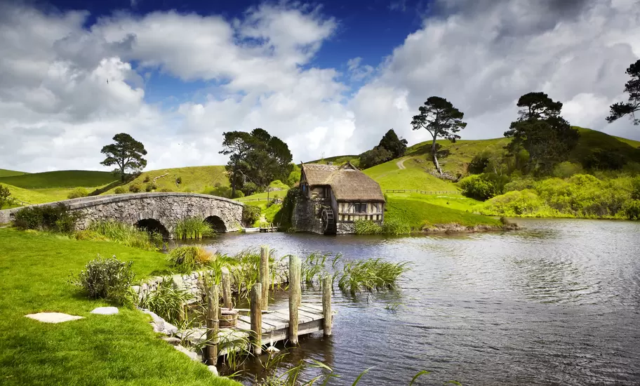 Lake in village of Hobbitville on Lord of the Rings film set.