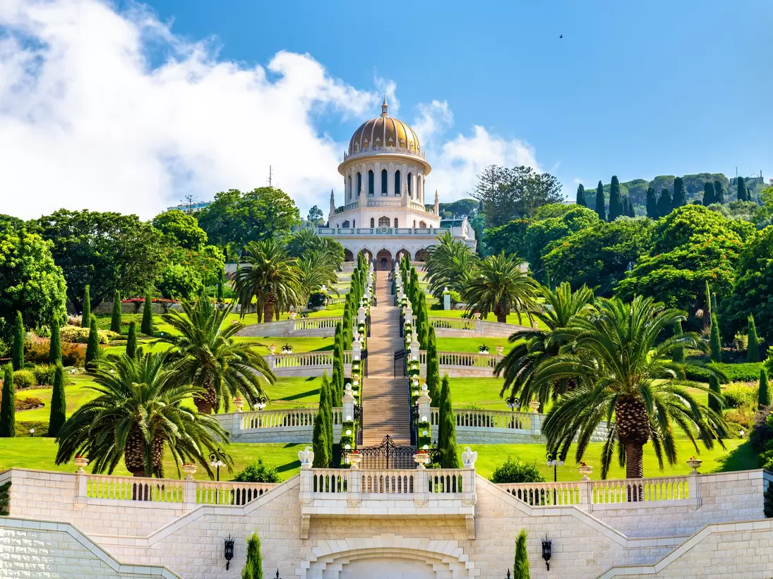 Shrine of the Bab and lower terraces at the Bahai World Center in Haifa, Israel