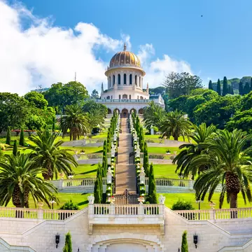 Shrine of the Bab and lower terraces at the Bahai World Center in Haifa, Israel