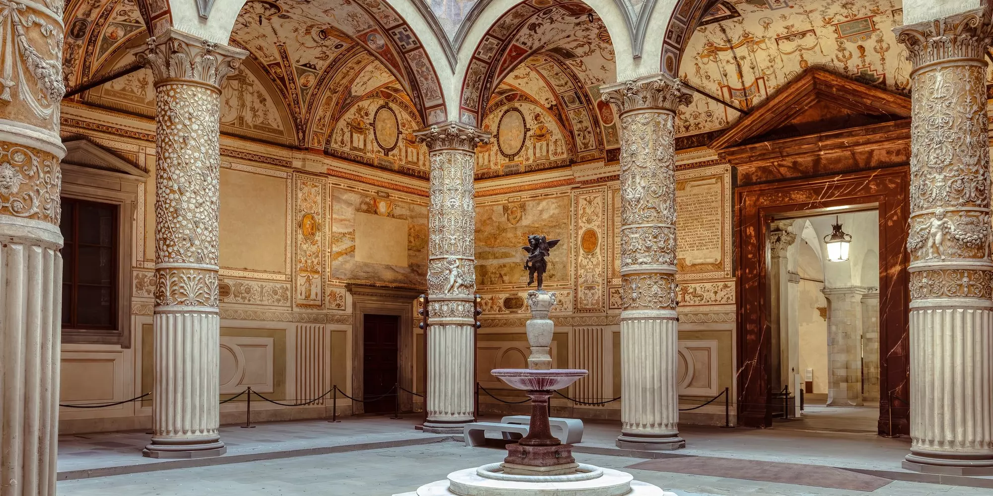 FLORENCE, ITALY - June 20, 2024: Courtyard of the Palazzo Vecchio (Old Palace ), is the Town Hall of Florence, Italy
