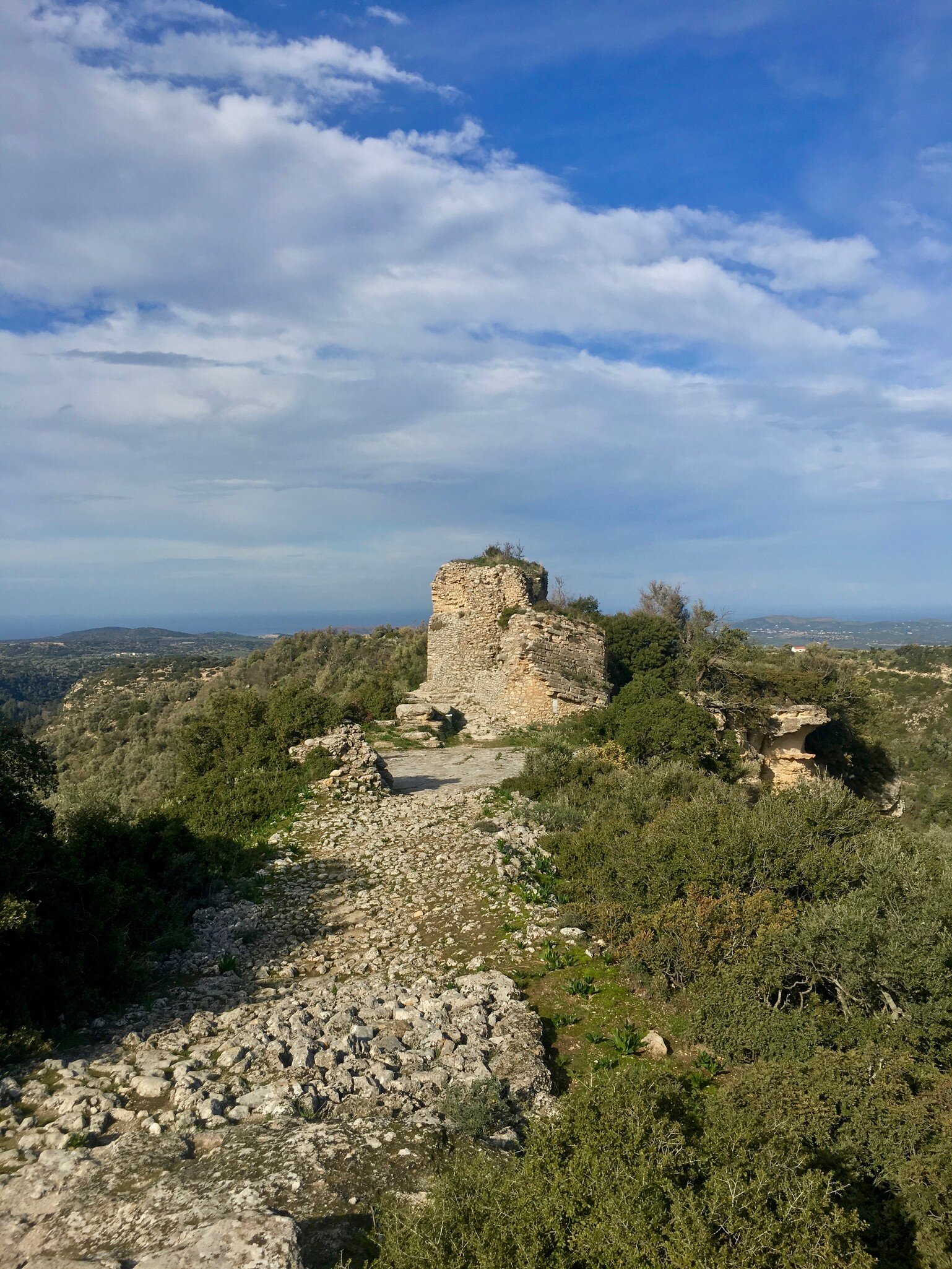 The Eleftherna (Apollonia) archaeological site, known as the 'heart of Crete', looks over the horizon on a sunny day.