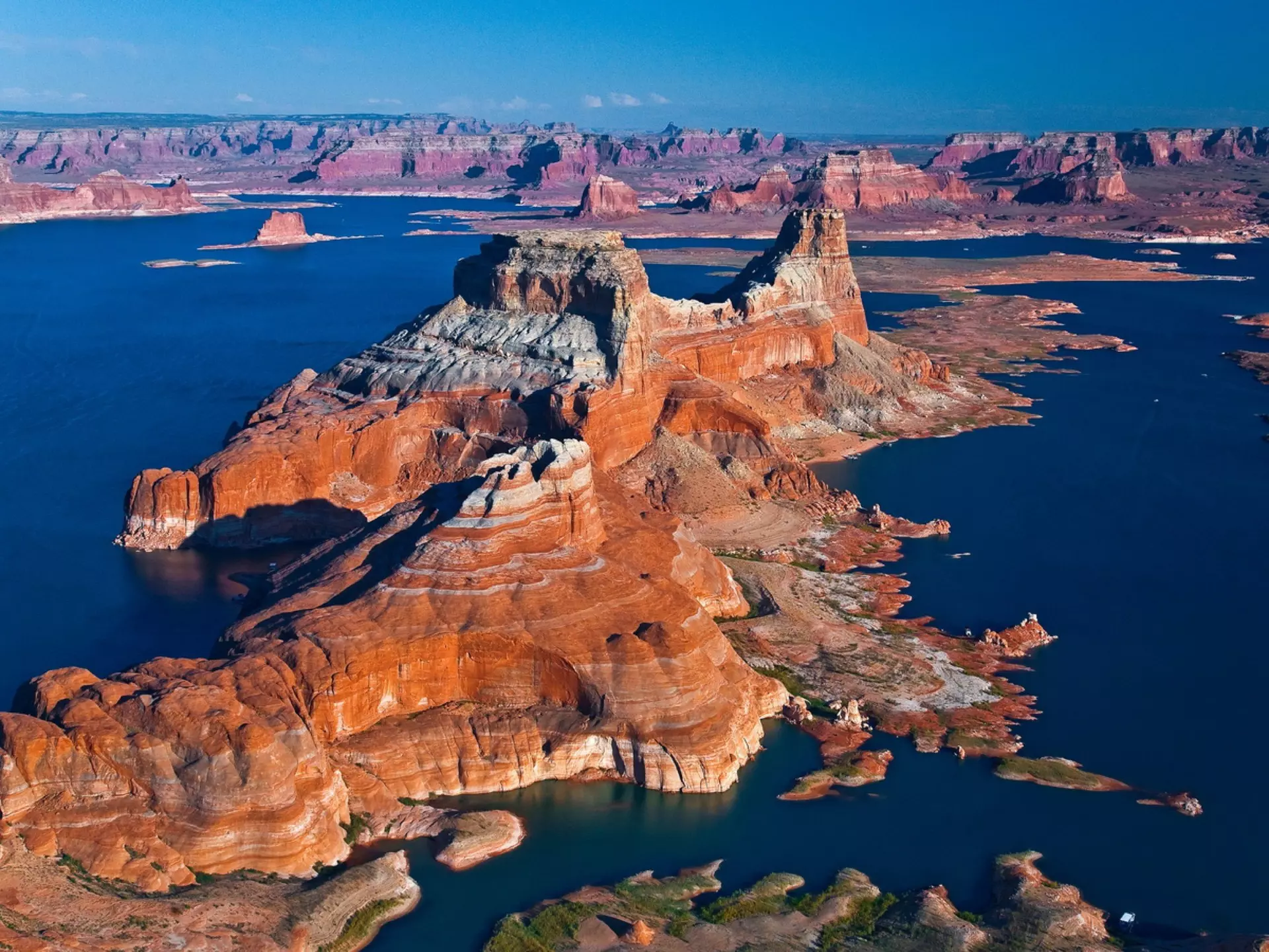 Lake Powell
Aerial View; Arizona; Canyon; Cloud - Sky; Color Image; Day; Geology; Glen Canyon; Glen Canyon National Recreation Area; Gunsight Butte; Horizontal; Lake Powell; Nature; No People; Outdoors; Page - Arizona; Photography; Physical Geography; Rock - Object; Rock Formation; sceics; Scenics; Sky; Tranquility; Travel Destinations; USA; Valley;