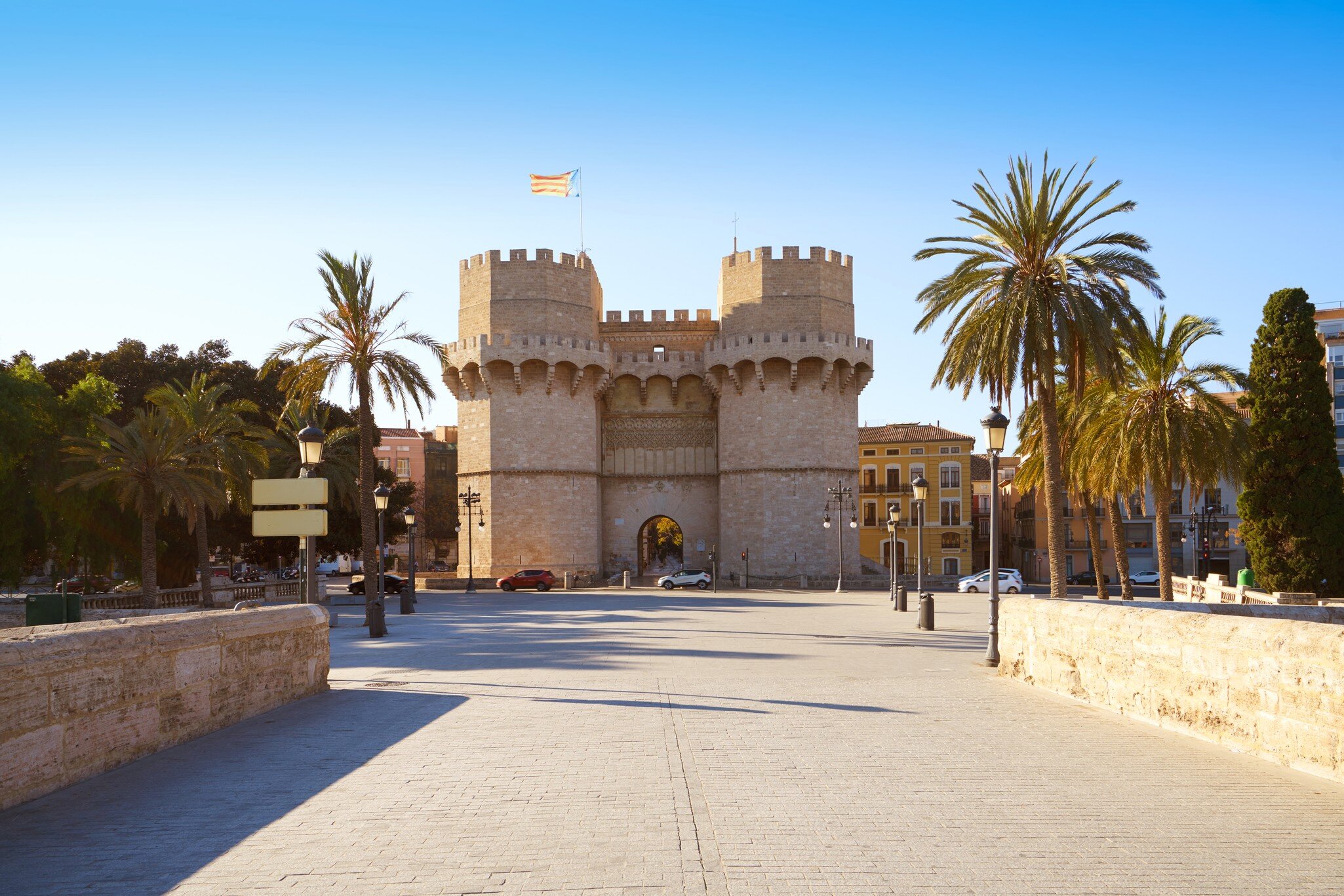 Torres de Serrano towers in Valencia old city door at spain
