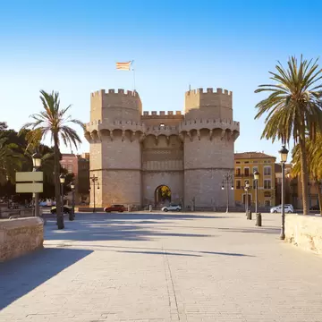 Torres de Serrano towers in Valencia old city door at spain