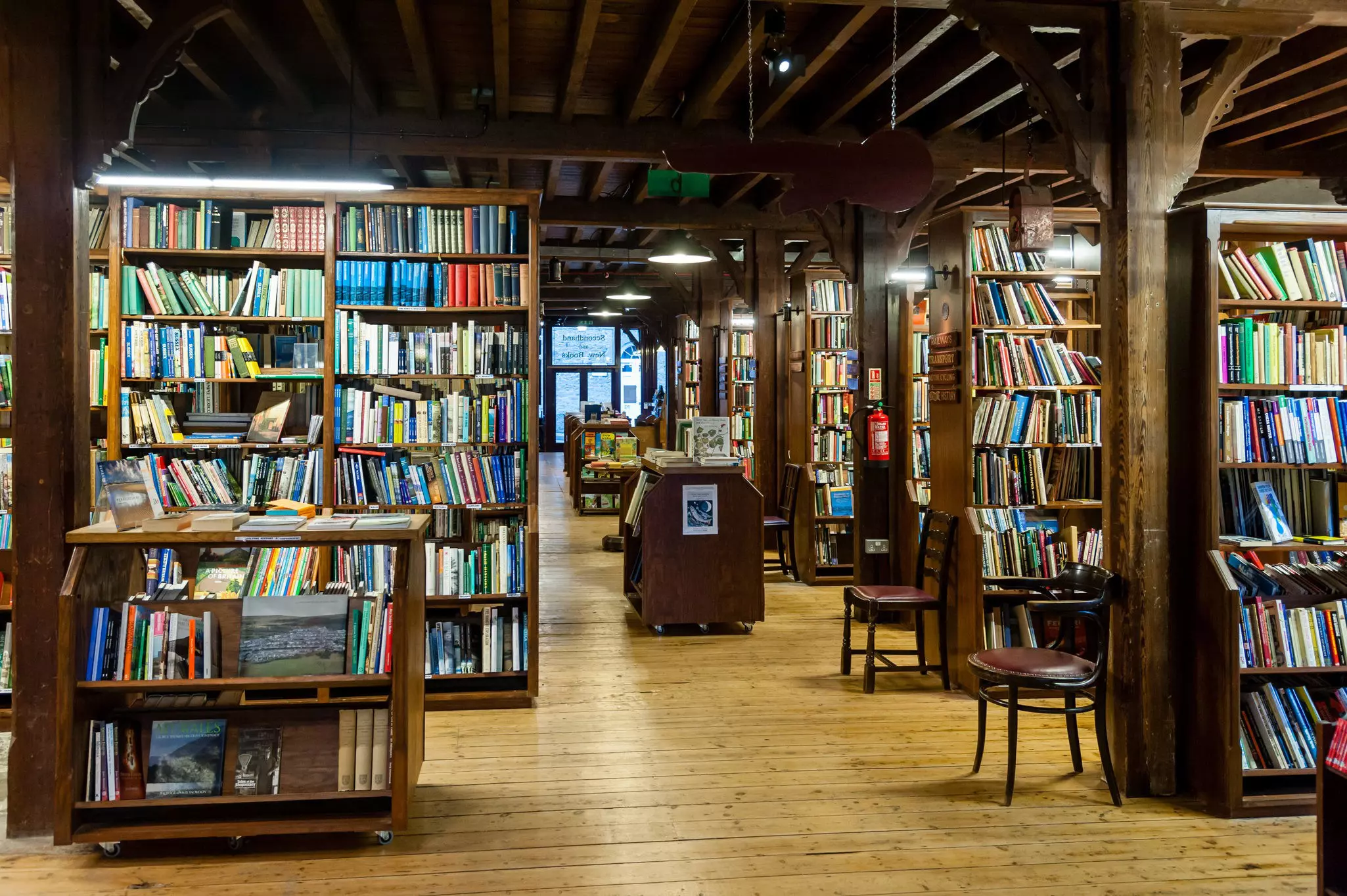 Interior of Richard Booth specialist bookshop in Hay on Wye, a town in Wales on the border with England famous for the annual book fair.