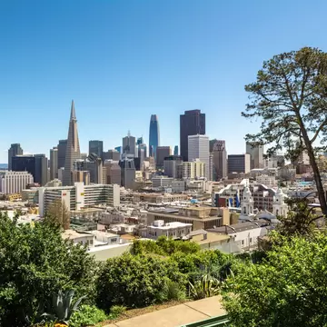 A view downtown San Francisco from Ina Coolbrith Park, Russian Hill District, San Francisco, California.