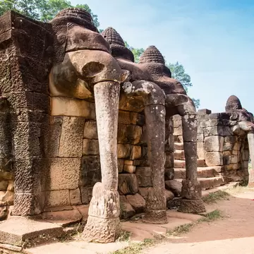 Terrace of the Elephants in Angkor Thom, a ruined temple complex in Siem Reap.