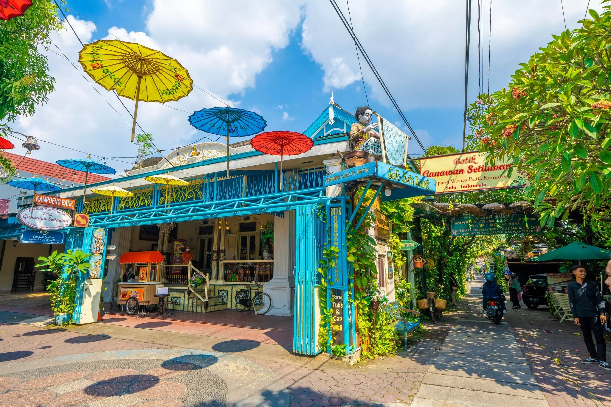 Colorful shopfront in Kauman Batik Village in Solo (Surakarta)