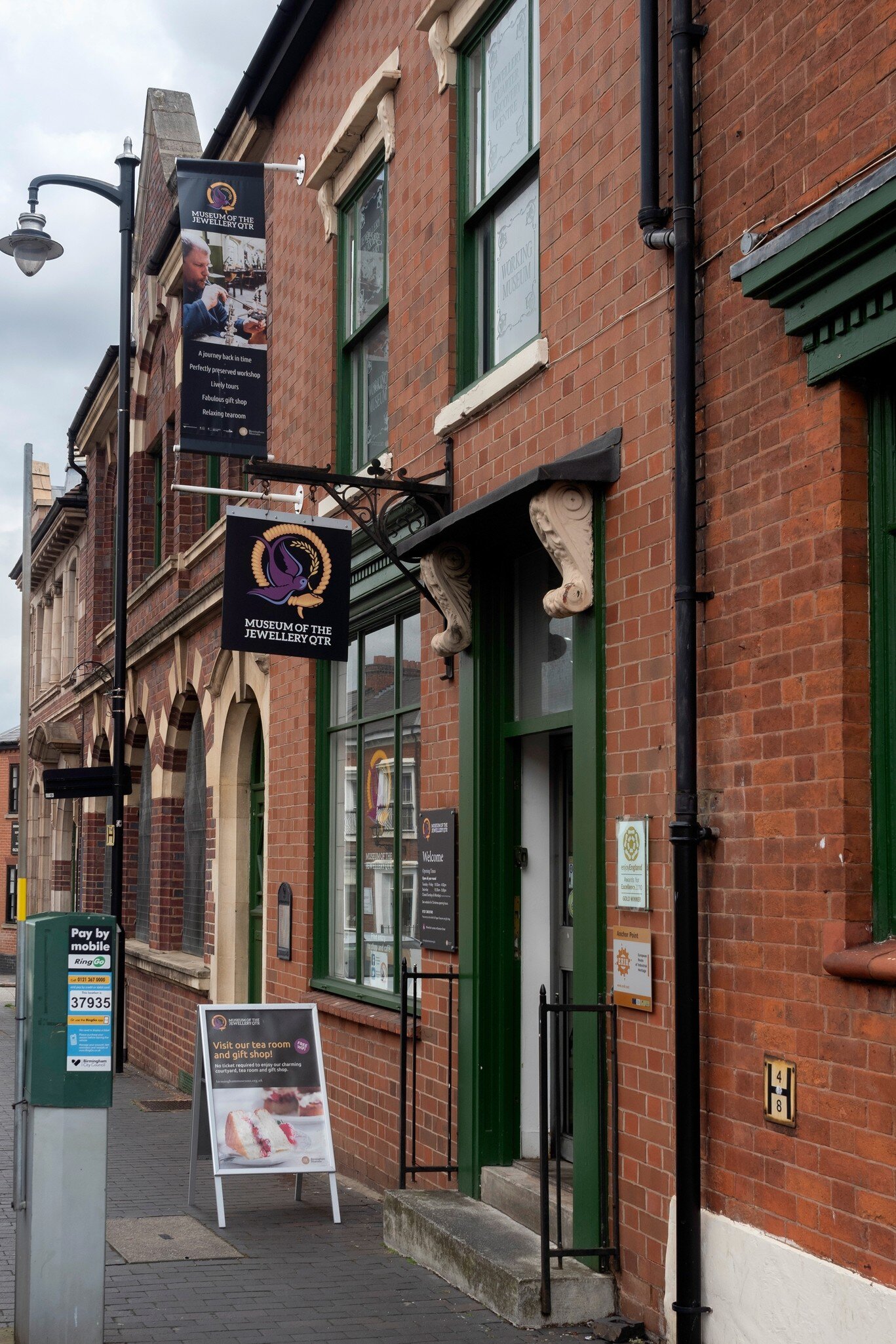 BIRMINGHAM, UK - MAY 28, 2019:  Entrance door and sign outside the Museum of the Jewellery Quarter , License Type: media, Download Time: 2026-04-23T14:48:44.000Z, User: LP_ZRay, Editorial: true, purchase_order: 65050 - Digital Destinations and Articles, job: Lonely Planet, client: App Content, other: Zayira Ray