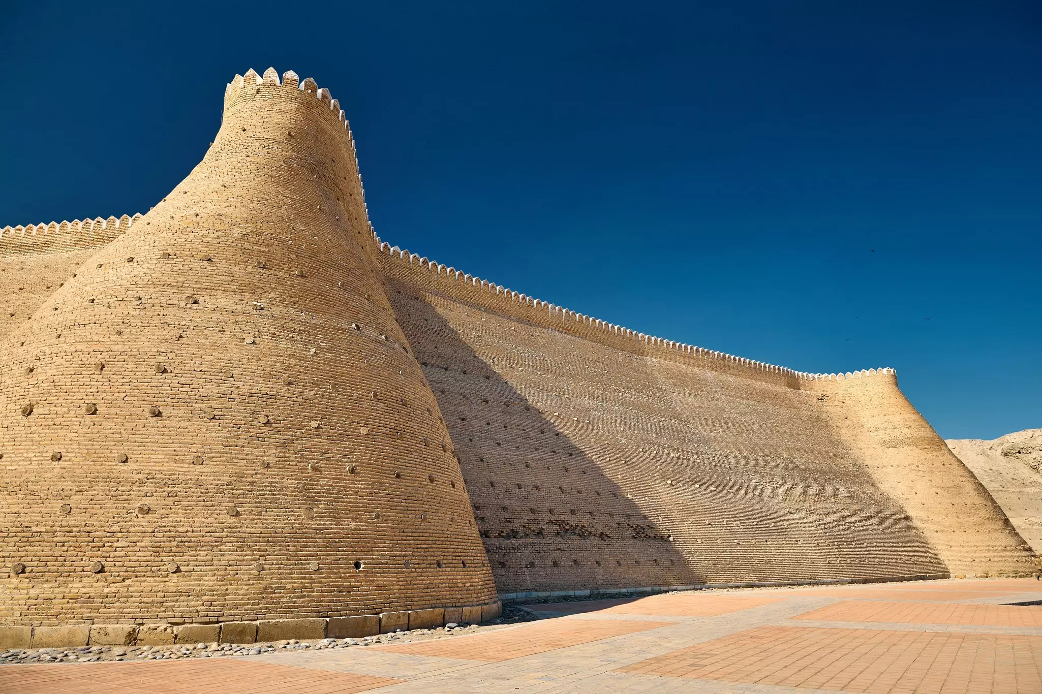 The walls of the Ark, Bukhara's historic fortress, in Uzbekistan.