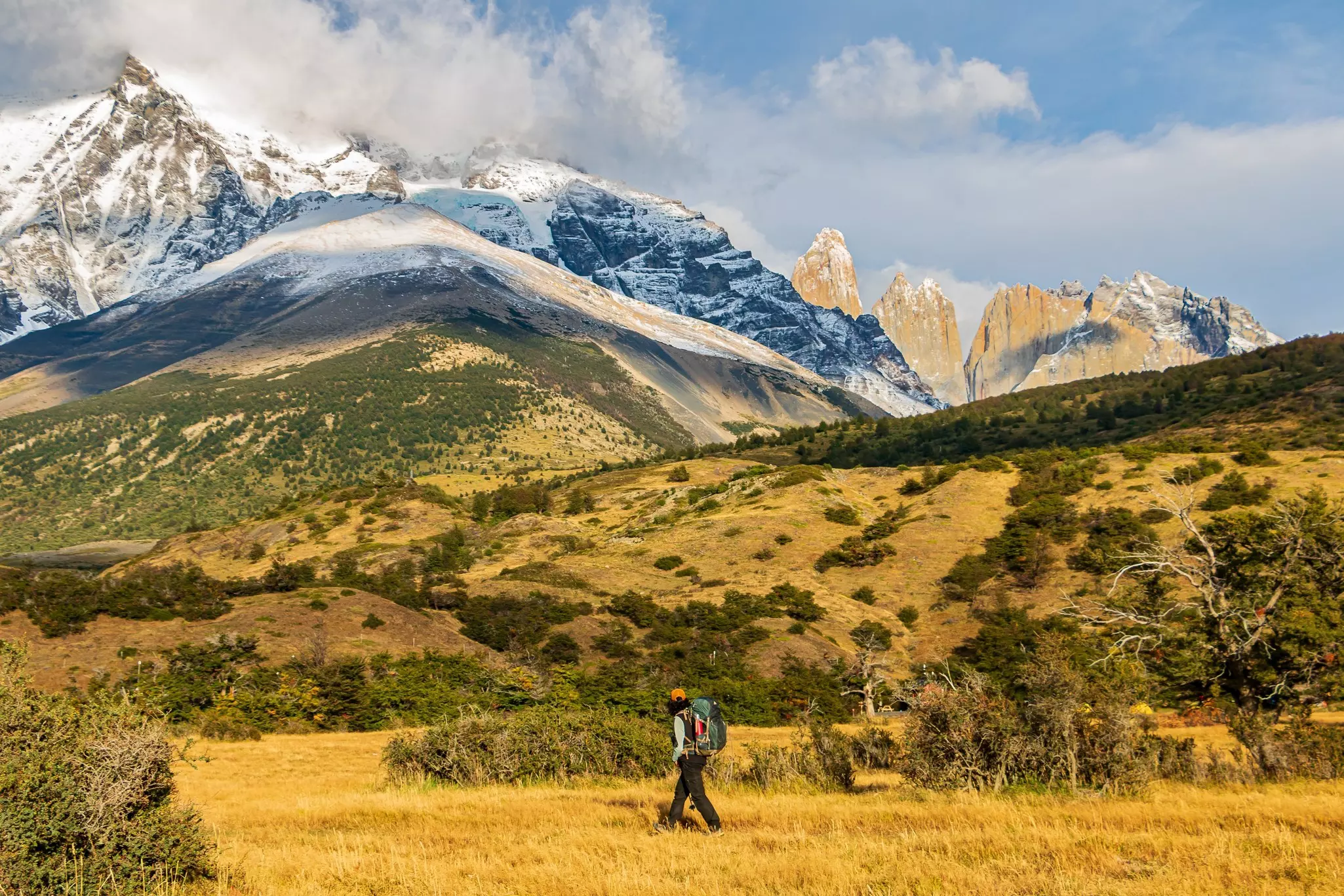 Hiking view of the famous Torres on the W Trek in Torres Del Paine National Park, Patagonia, Chile, License Type: media, Download Time: 2025-02-20T21:32:13.000Z, User: katelyn.perry_lonelyplanet, Editorial: false, purchase_order: 65050 - Digital Destinations and Articles, job: WIP, client: WIP, other: Katelyn Perry