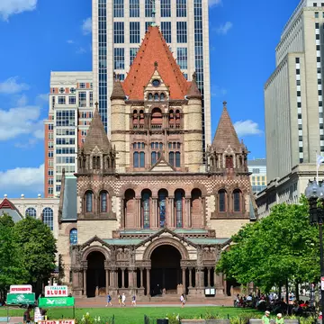 View of Trinity Church in Boston, Massachusetts, on a sunny day.