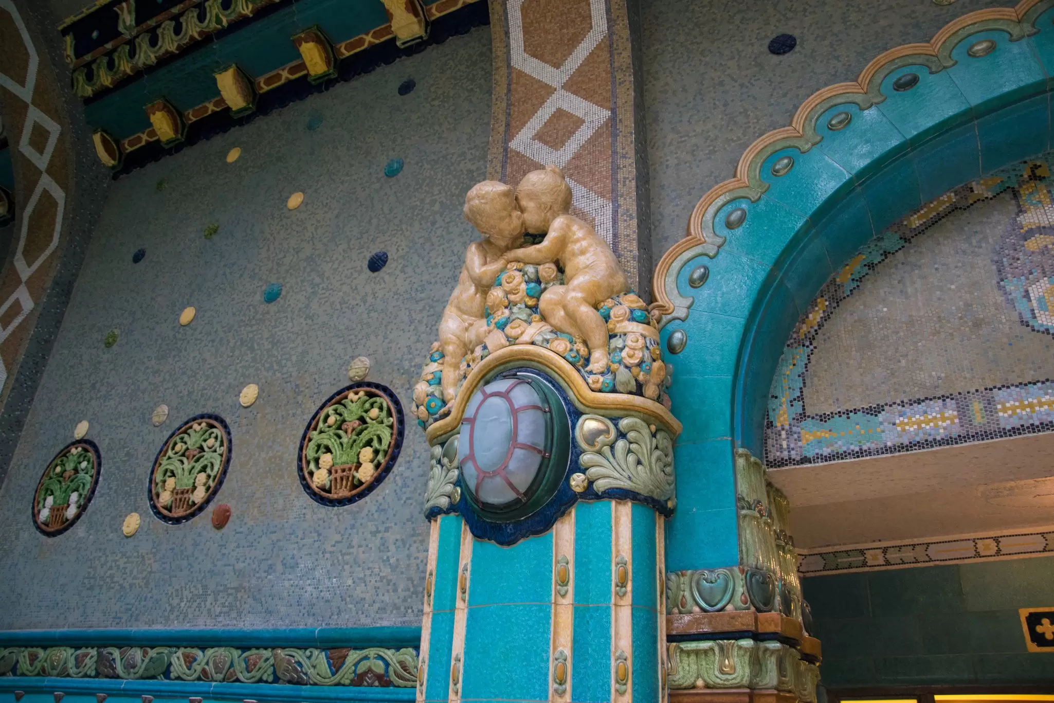 Details of the interior design of Gellért Baths in Budapest, Hungary.