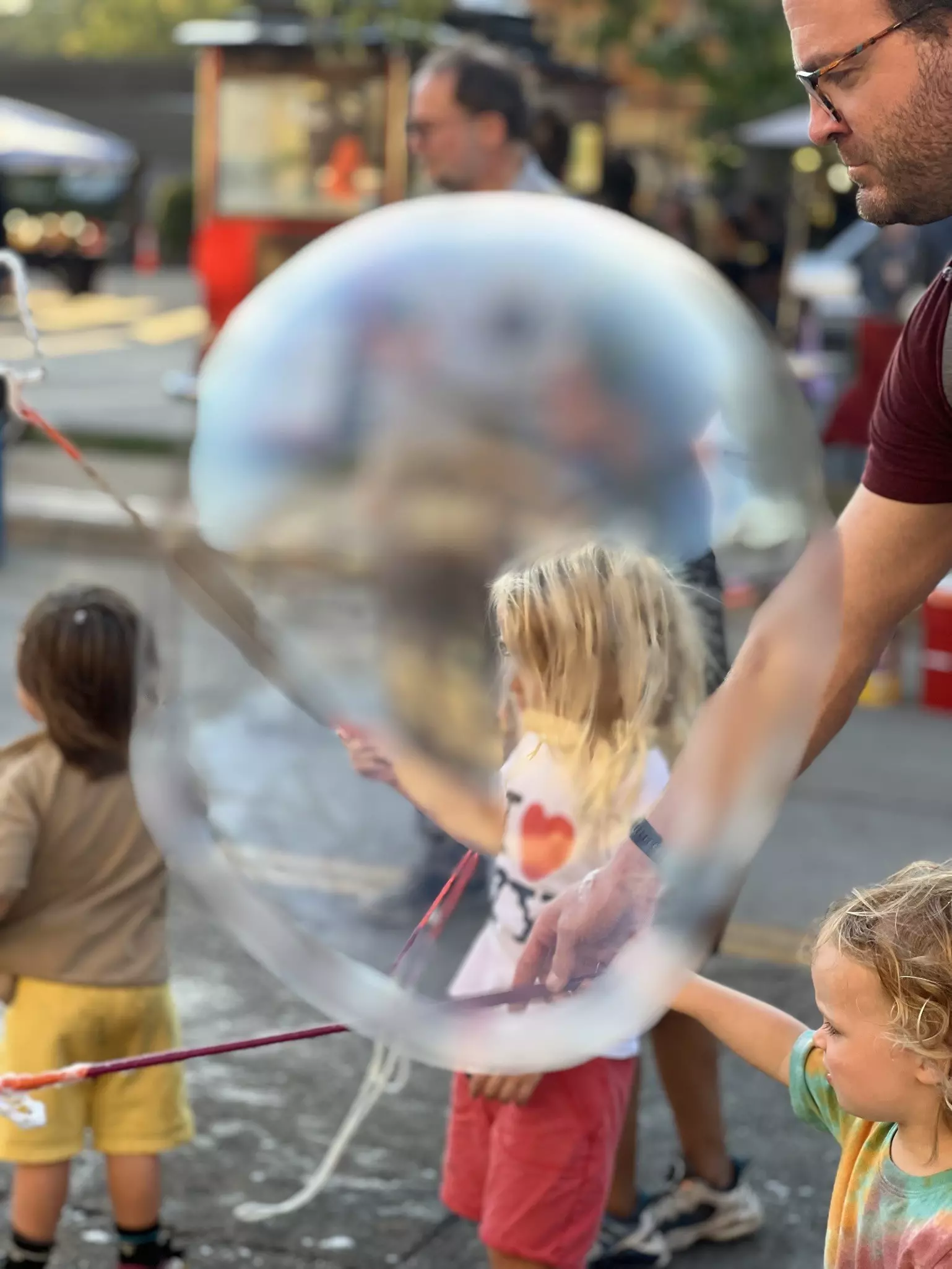 Phelan Stocking in a bubble in Urbana, Illinois