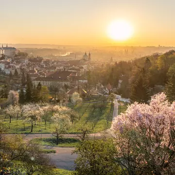 Towers of St Vitus and St Nicholas church seen from Petřín hill. Kaca Skokanova/Shutterstock