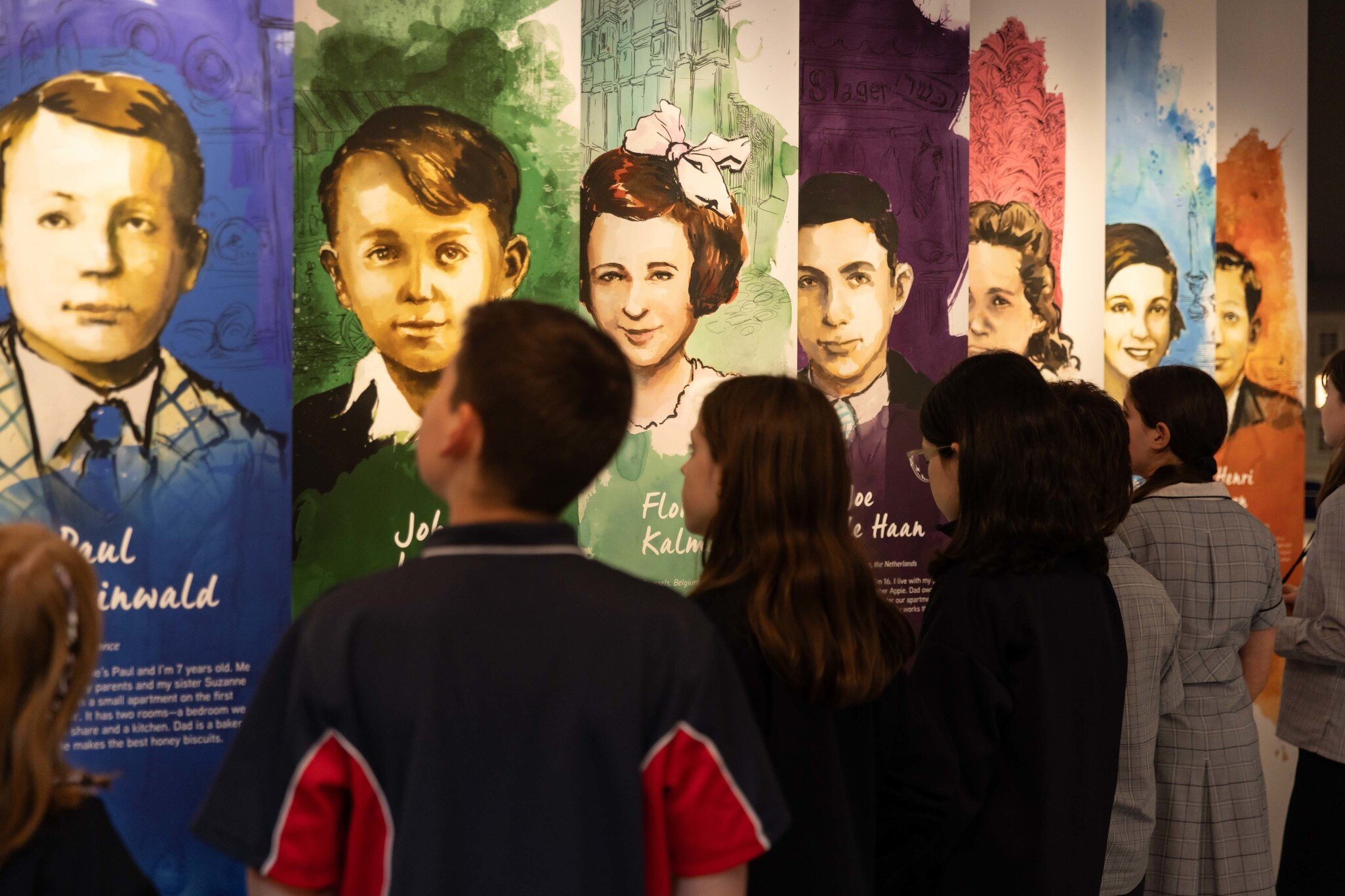 Children looking at a visual exhibition at the Melbourne Holocaust Museum in Melbourne, Australia. 